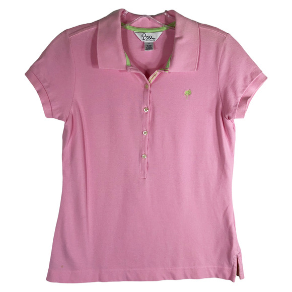 Lilly Pulitzer Small Polo Shirt‎ Pink Green Short Sleeve Half Button Down 600 - Picture 1 of 5